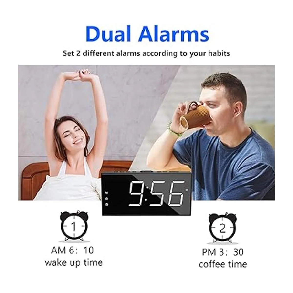 Reloj despertador para dormitorio 2 alarmas con pantalla_2