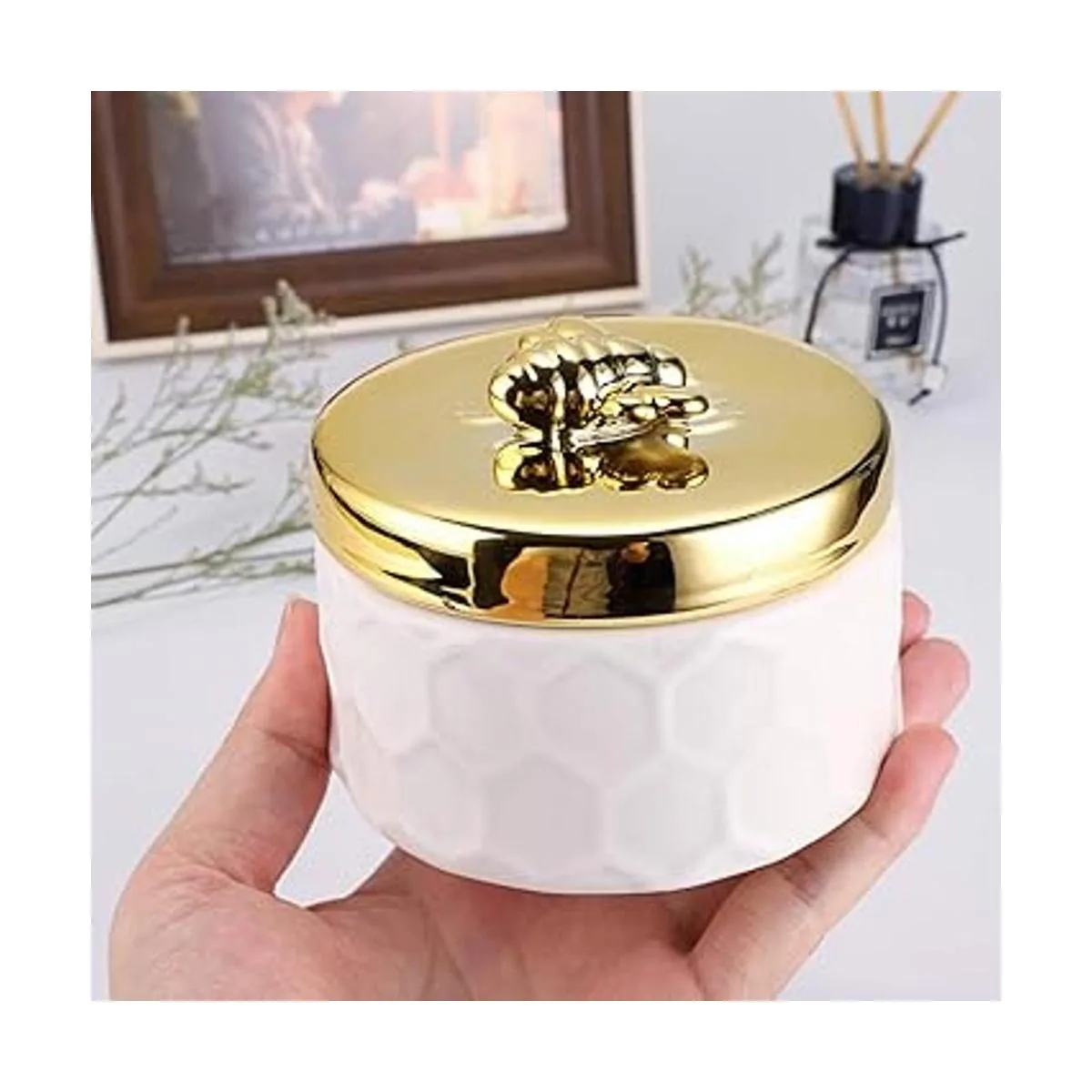 Hipiwe Caja de joyería de cerámica con tapa de abeja