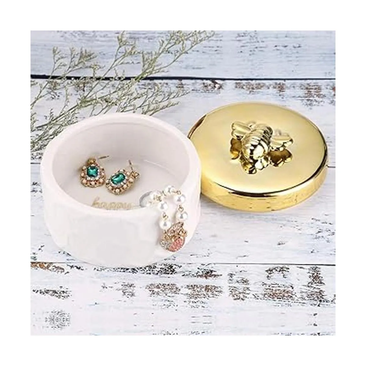 Hipiwe Caja de joyería de cerámica con tapa de abeja