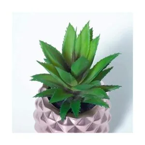 Decoración artificial de suculenta en maceta tipo piña.