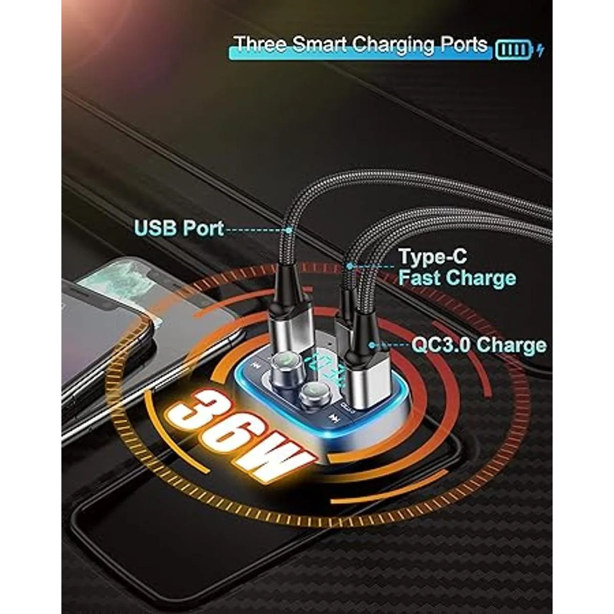 LIHAN Transmisor FM Bluetooth para automóvil adaptador_4