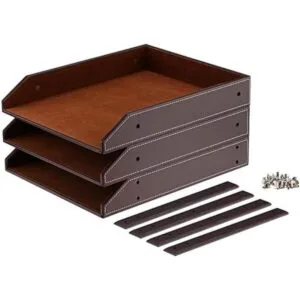 Organizador de escritorio de cuero bandeja de documentos_3