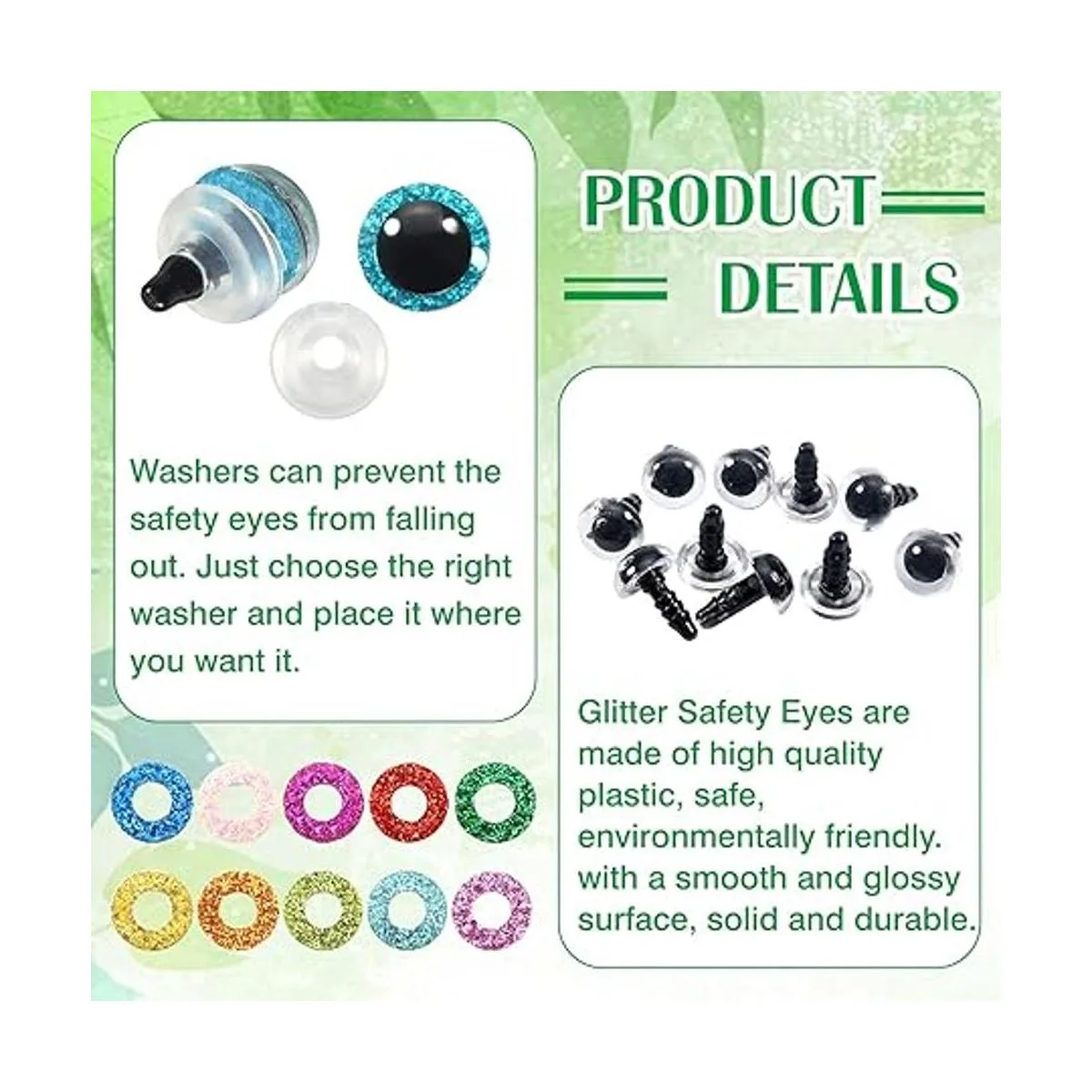 TOAOB 120 ojos de seguridad de plástico con purpurina de