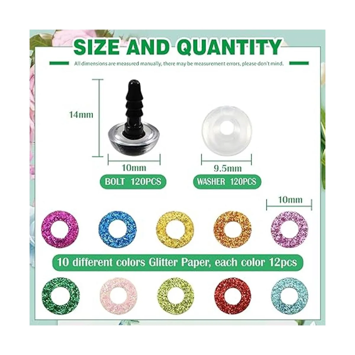 TOAOB 120 ojos de seguridad de plástico con purpurina de