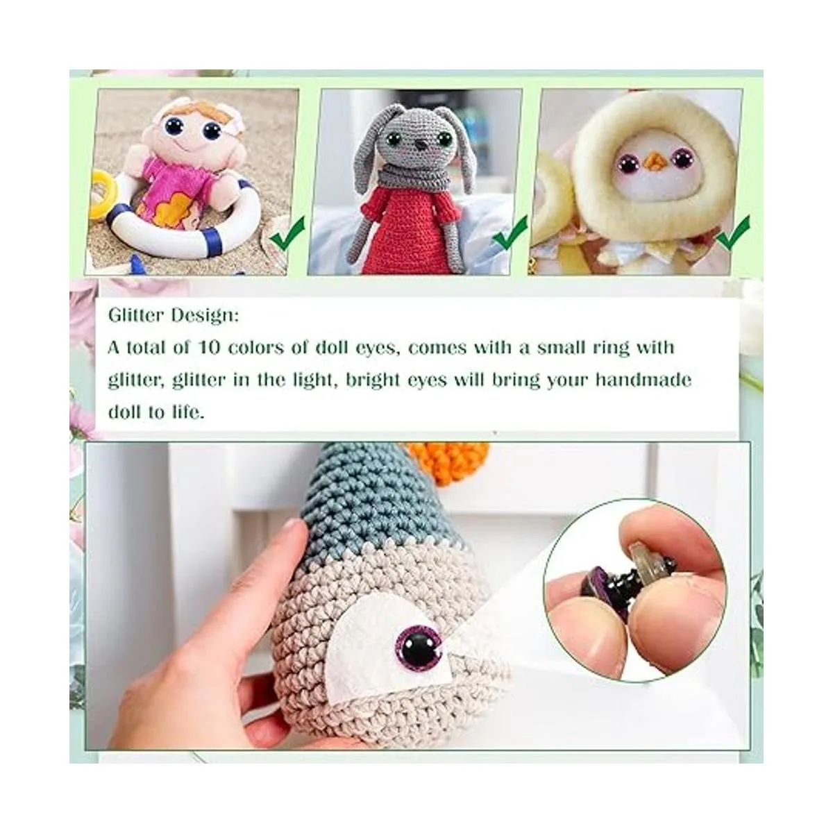 TOAOB 120 ojos de seguridad de plástico con purpurina de