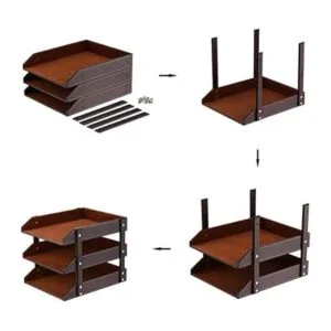 Organizador de escritorio de cuero bandeja de documentos_4