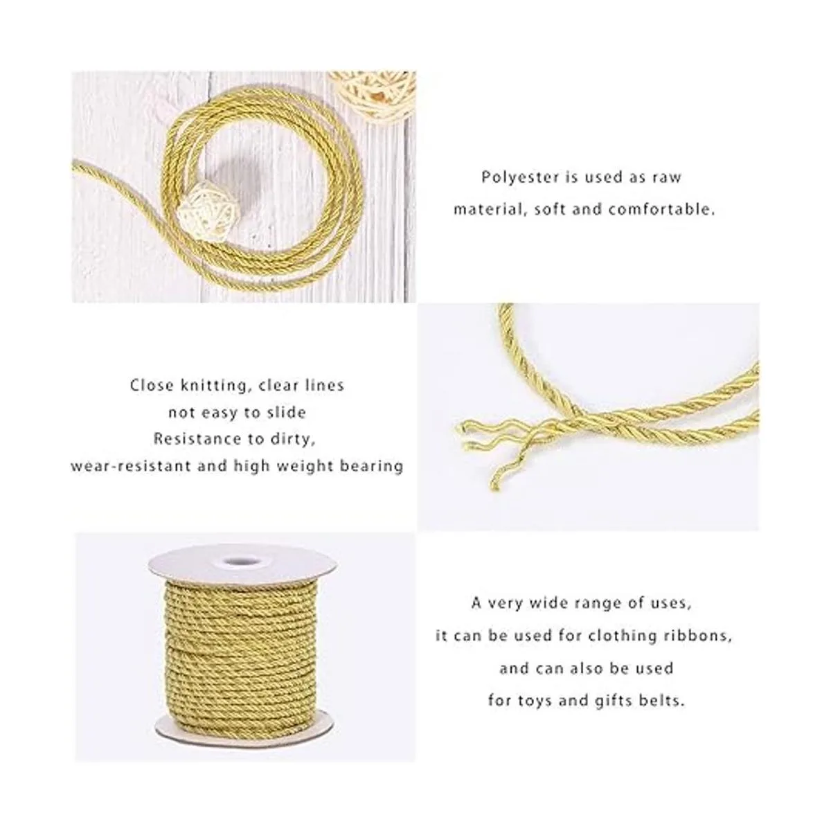 PH PandaHall Cuerda metálica trenzada de 3 capas cuerda