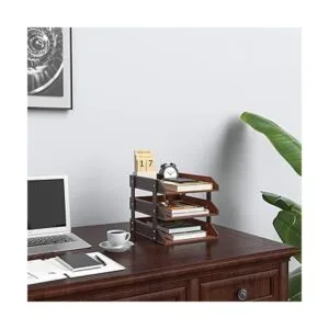 Organizador de escritorio de cuero bandeja de documentos_6