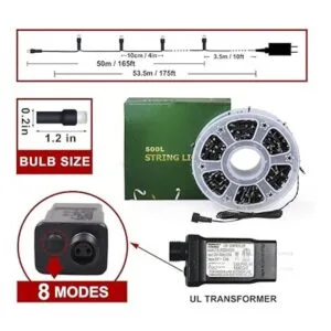 MYGOTO Guirnalda de luces LED de 500 L 165 pies 8 modos_3