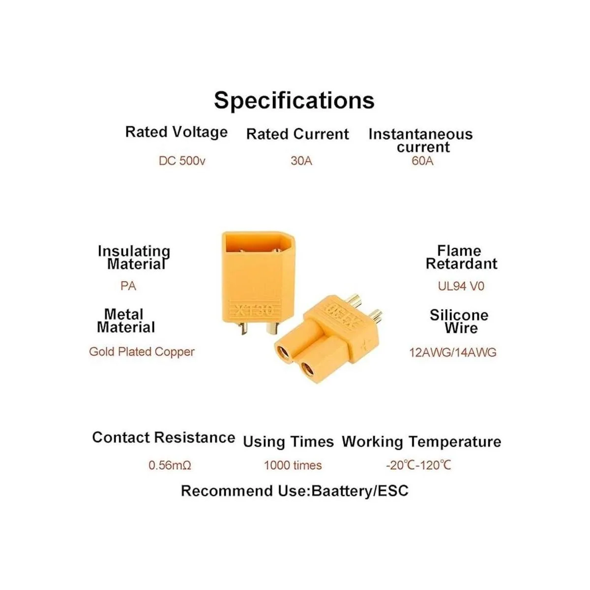 20 pares de conectores XT30 macho y hembra con 2 tubos