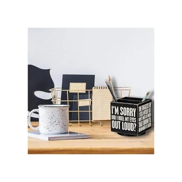 Portatápices estilo letrero de madera con texto en inglés_6
