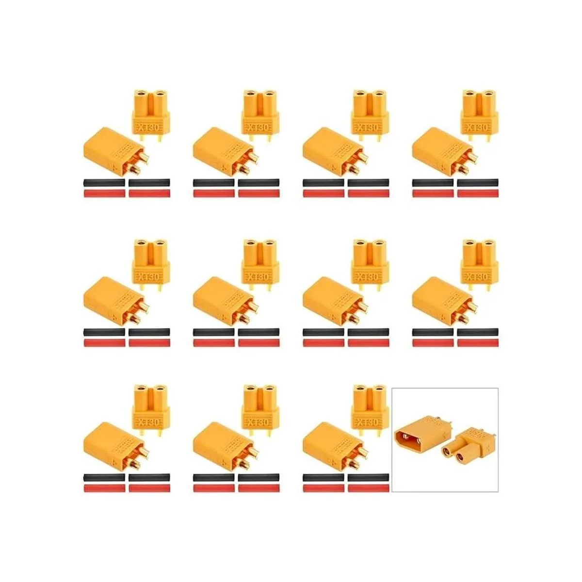 20 pares de conectores XT30 macho y hembra con 2 tubos