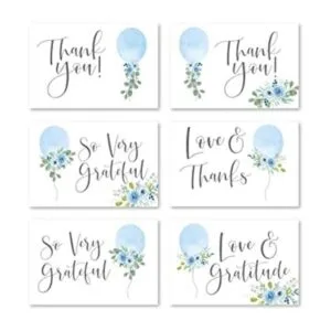 24 tarjetas de agradecimiento con globos azules para baby_1