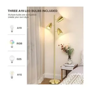 Qimh Lámpara de pie para árbol con 3 bombillas lámparas_4