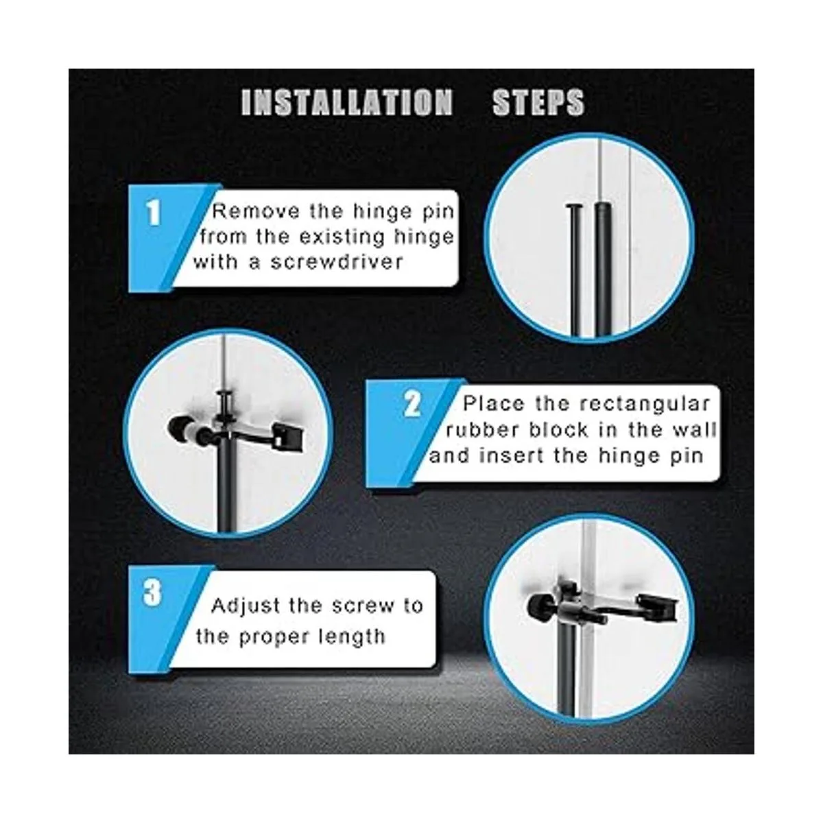 Paquete de 4 topes de puerta de pasador de bisagra negro