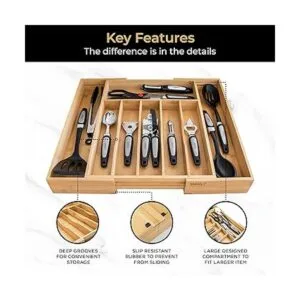SMIRLY Organizador de cubiertos de bambú para cajón_3