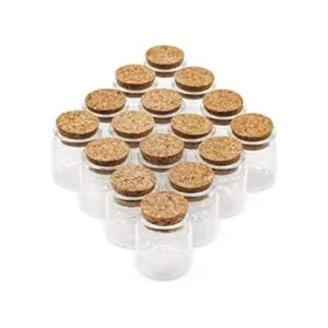 Pequeñas botellas de vidrio con tapones de corcho juego