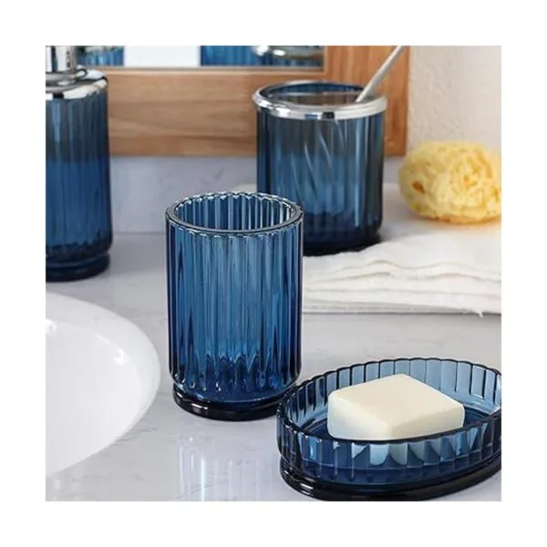 Juego de 4 accesorios de baño de vidrio azul decente_5