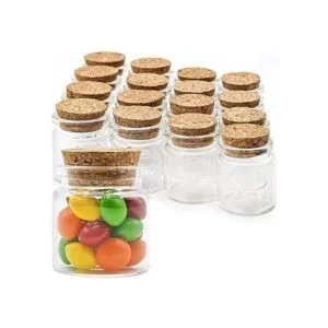 Pequeñas botellas de vidrio con tapones de corcho juego