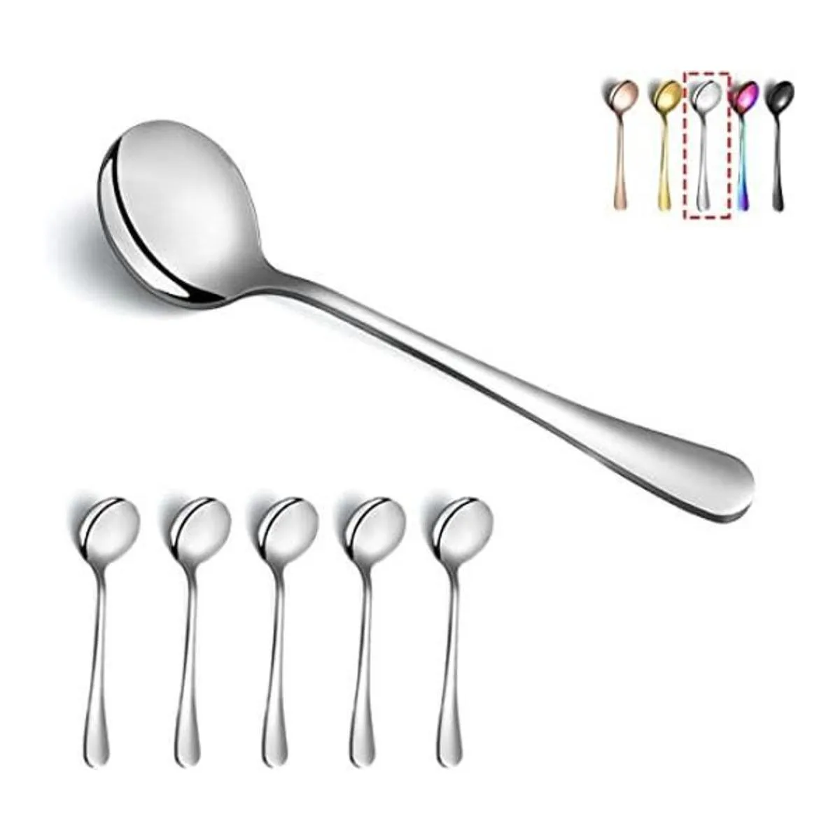 Kyraton Cucharas de sopa 6 cucharas redondas de acero