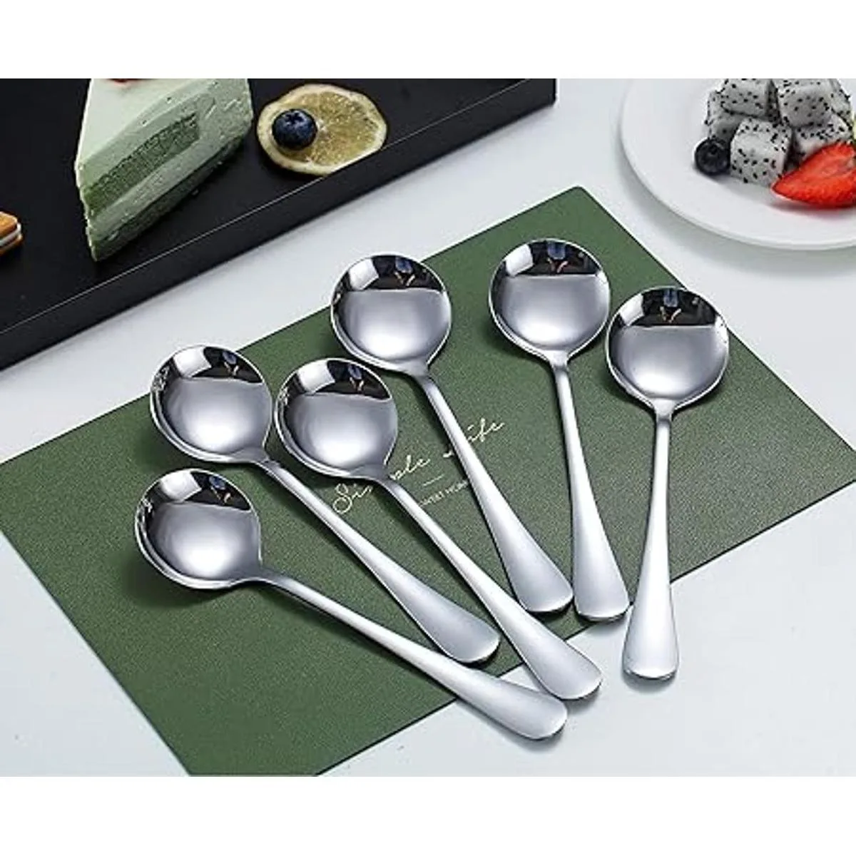 Kyraton Cucharas de sopa 6 cucharas redondas de acero