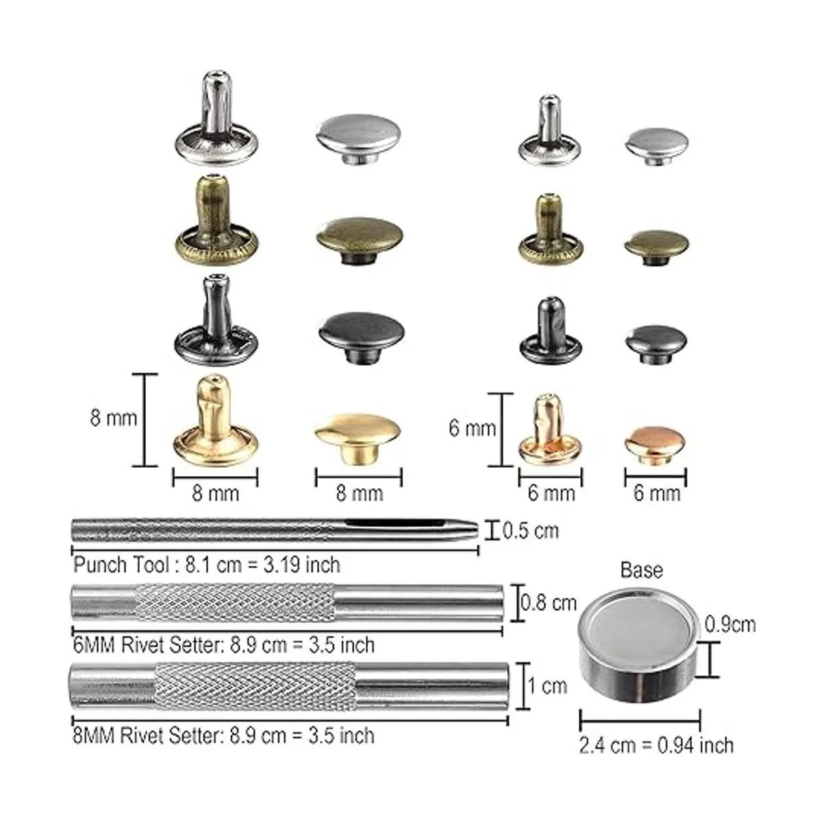Juego de 640 remaches de cuero de colores mezclados