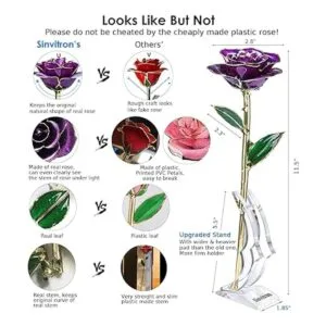 Sinvitron rosa real bañada en oro con tallo largo de_5