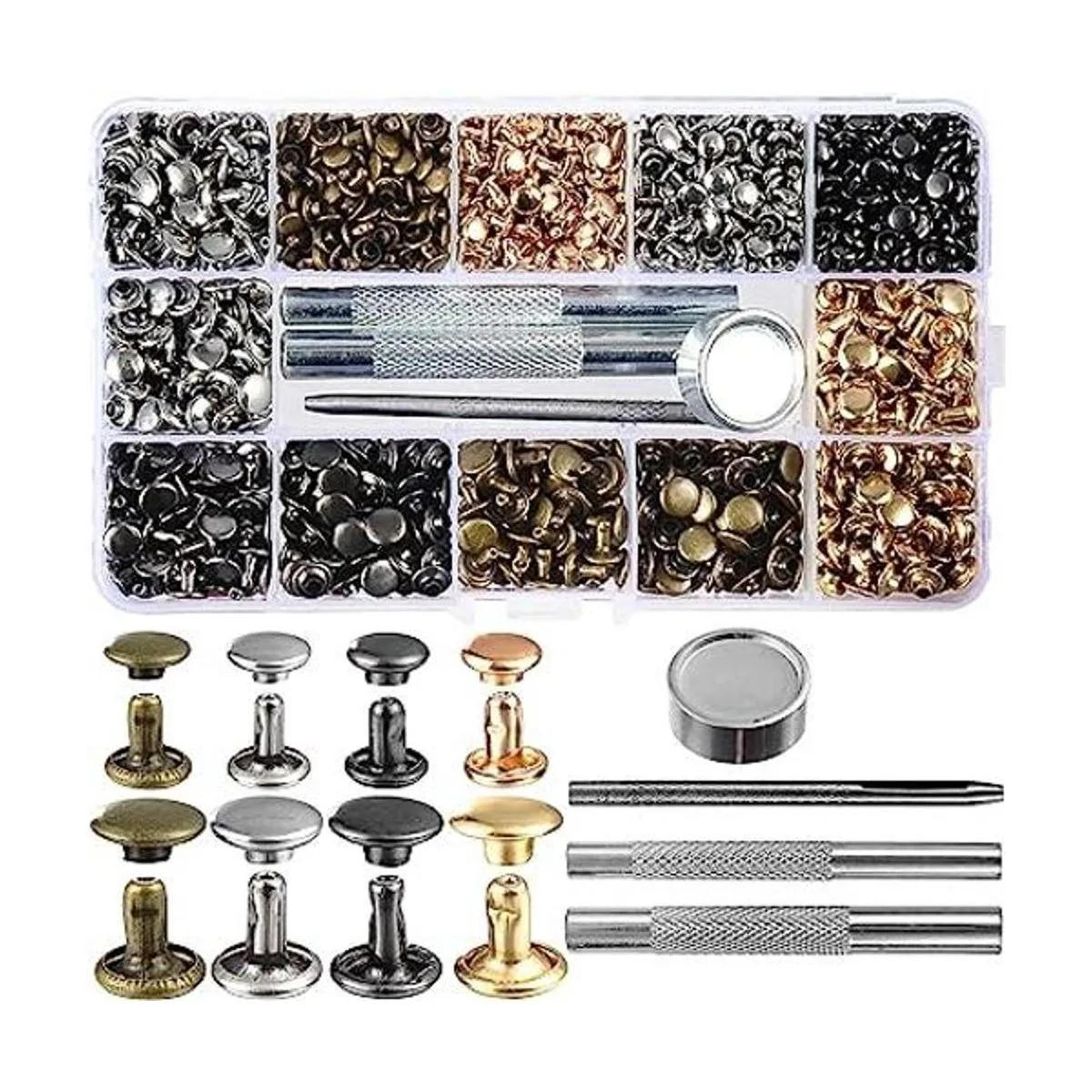 Juego de 640 remaches de cuero de colores mezclados