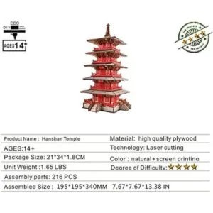 Rompecabezas de madera 3D modelo de edificios de templos_2