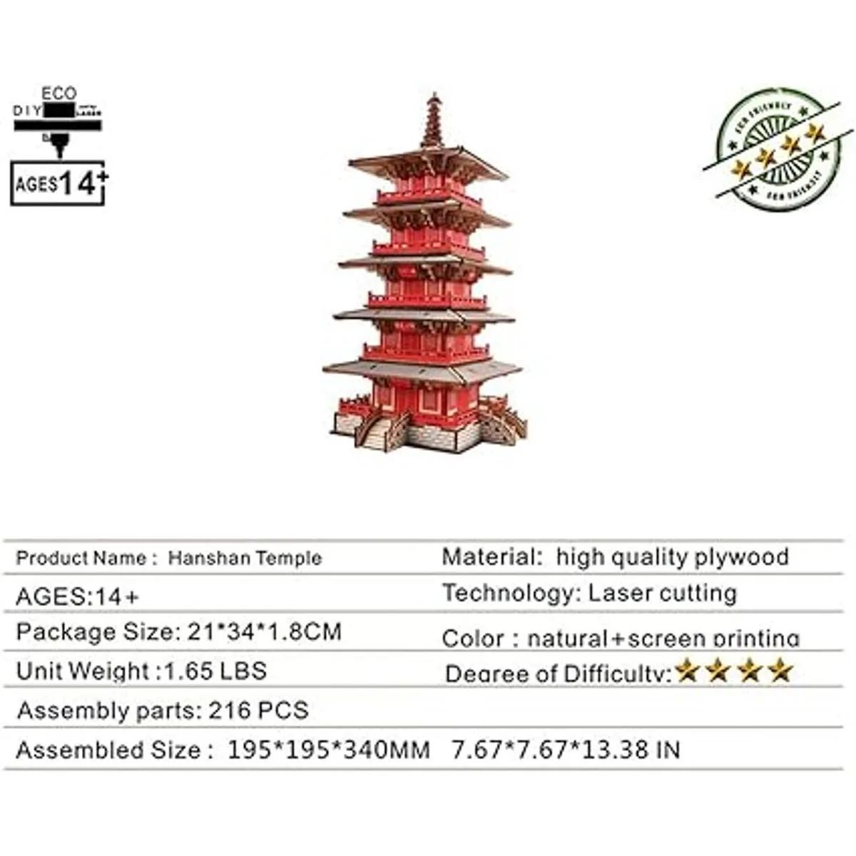 Rompecabezas de madera 3D modelo de edificios de templos_2