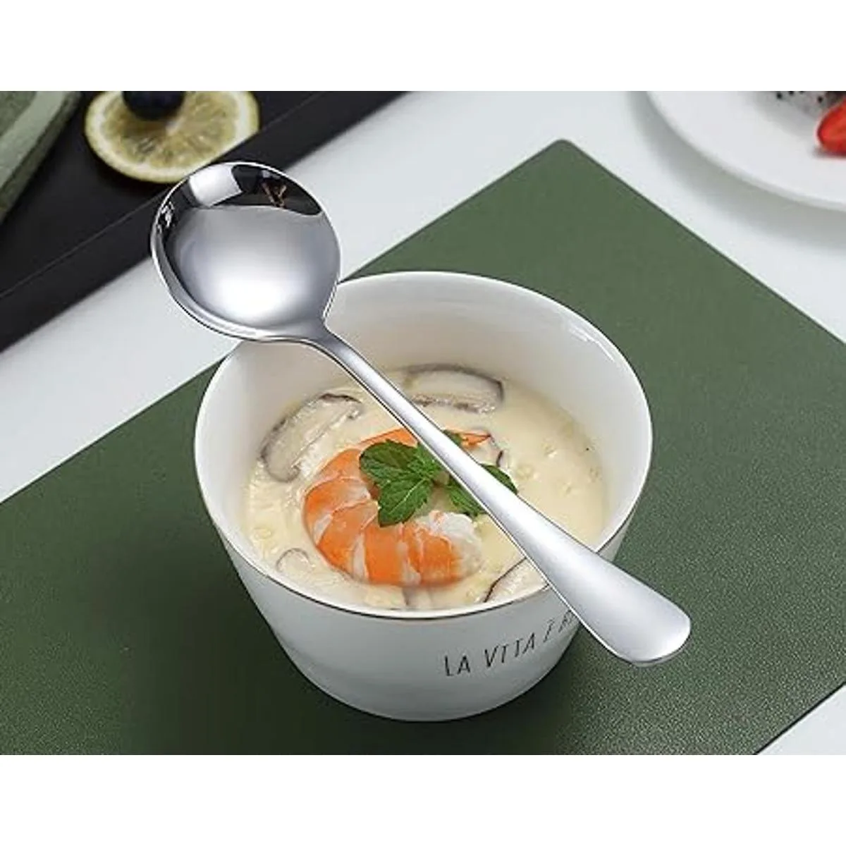 Kyraton Cucharas de sopa 6 cucharas redondas de acero