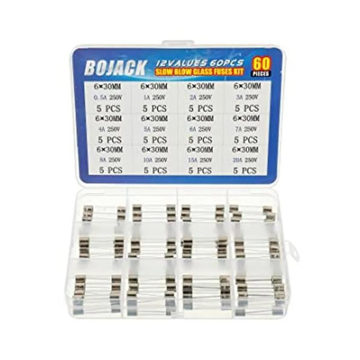 BOJACK Kit surtido de fusibles de vidrio de soplado lento_1