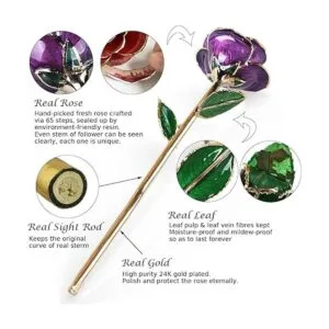 Sinvitron rosa real bañada en oro con tallo largo de_4