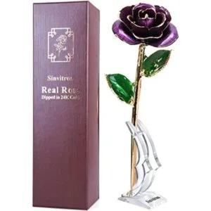 Sinvitron rosa real bañada en oro con tallo largo de_1