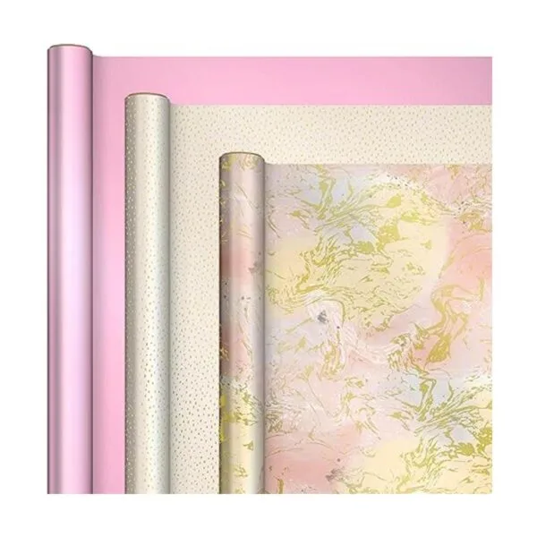 Hallmark Papel de regalo rosa y dorado con líneas de corte_5