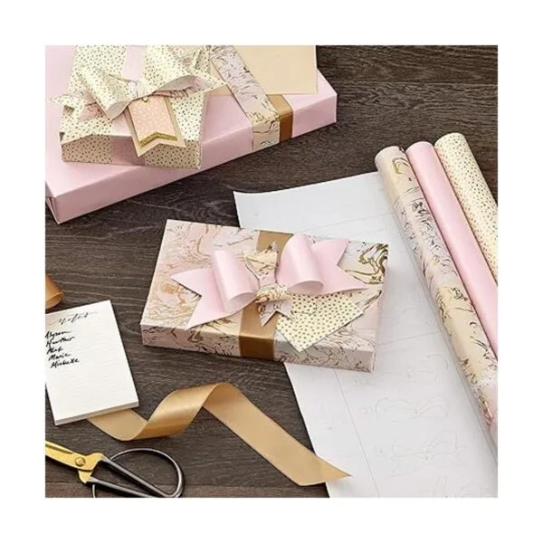 Hallmark Papel de regalo rosa y dorado con líneas de corte_4