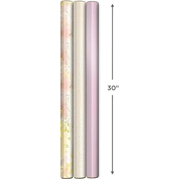 Hallmark Papel de regalo rosa y dorado con líneas de corte_6