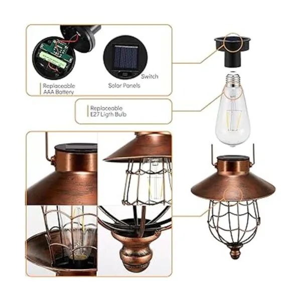 Faroles solares colgantes de metal vintage para_5