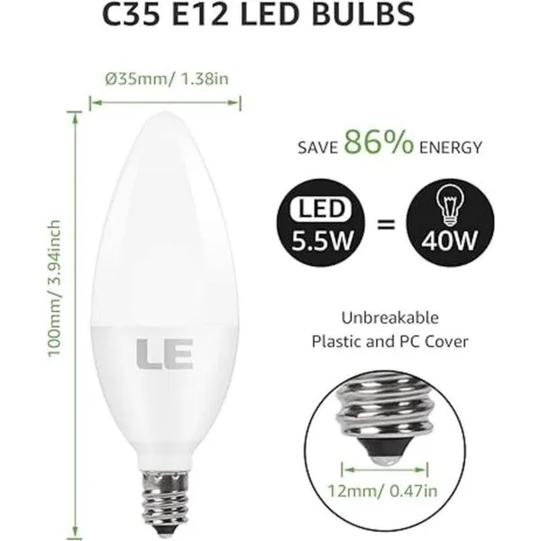 LE E12 LED Candelabra Light Bulbs 40W Equivalent Ceiling_3