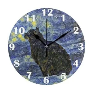 Pfrewn Lunar Star Cat Van Gogh Reloj de pared silencioso