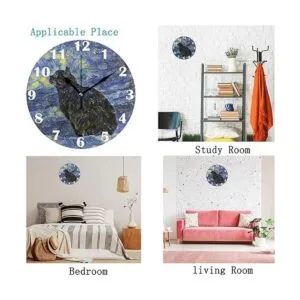 Pfrewn Lunar Star Cat Van Gogh Reloj de pared silencioso