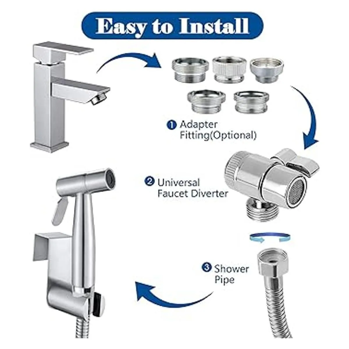 Kit de rociador de bidé de mano para inodoro de acero