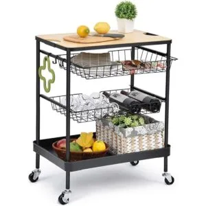 TOOLF Kitchen Island Carrito de servir con mesa de madera_1