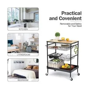 TOOLF Kitchen Island Carrito de servir con mesa de madera_2