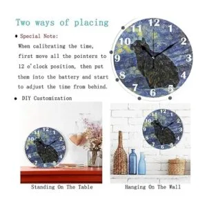 Pfrewn Lunar Star Cat Van Gogh Reloj de pared silencioso