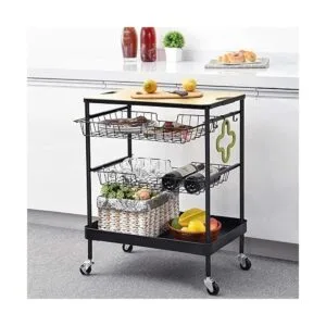 TOOLF Kitchen Island Carrito de servir con mesa de madera_3