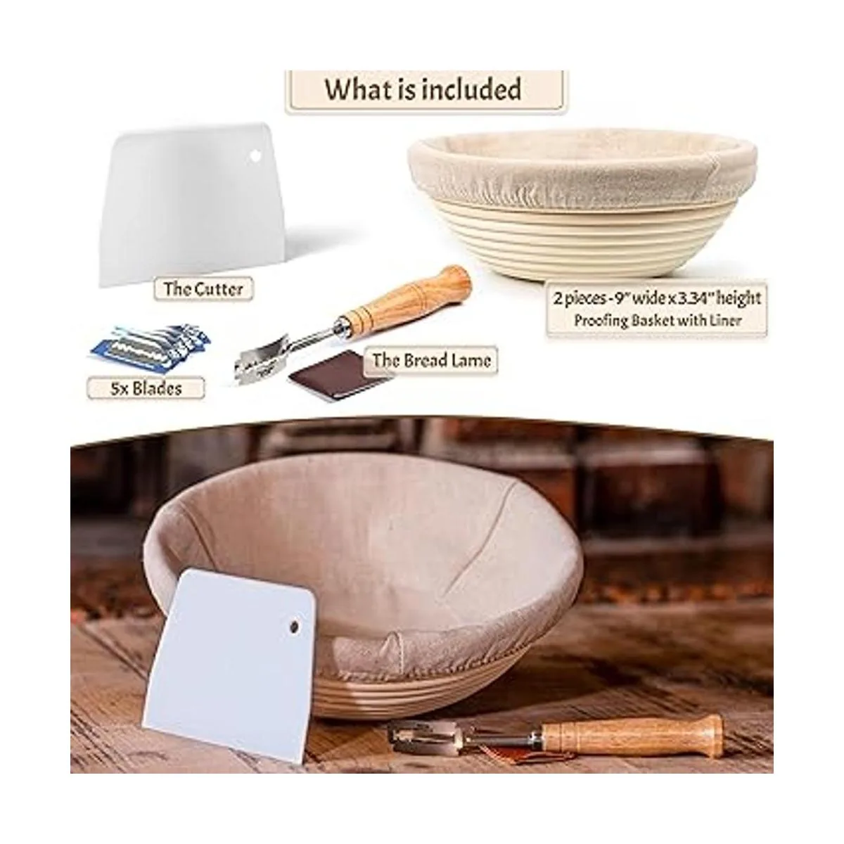 Cesta redonda a prueba de panneton de 9 pulgadas con paño