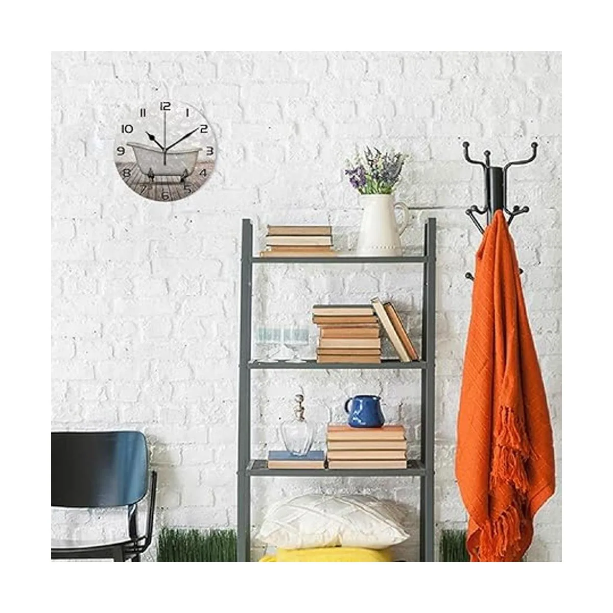Qilmy Reloj de pared vintage para bañera silencioso sin
