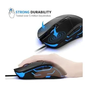 FIODIO Mouse para juegos con cable 5500 DPI luz