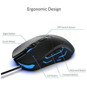 FIODIO Mouse para juegos con cable 5500 DPI luz